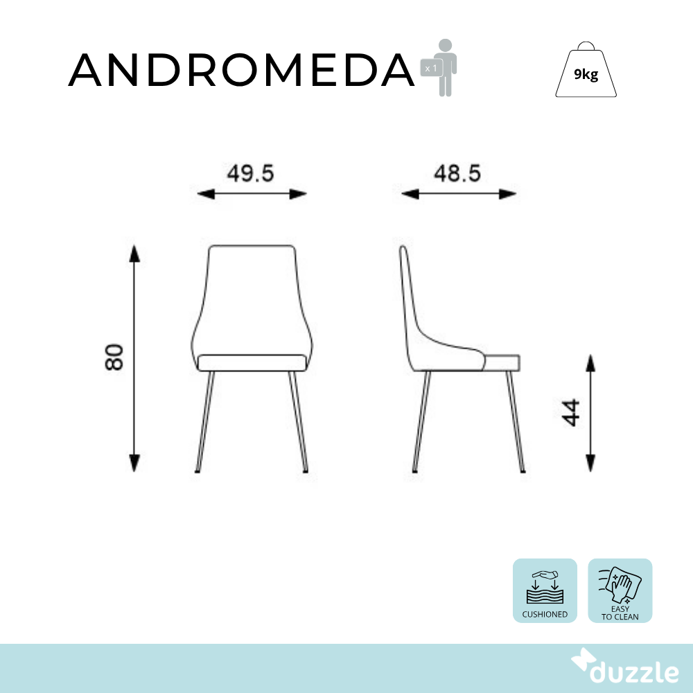 Andromeda, Sedia in microfibra (48.5cm X 49.5cm H. 80cm)