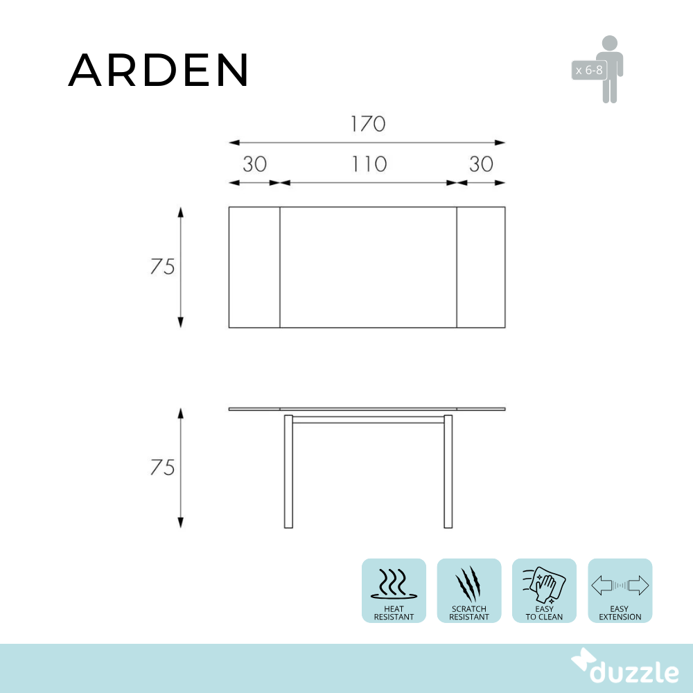Arden, Tavolo allungabile (75cm X 110/170cm H. 75cm)