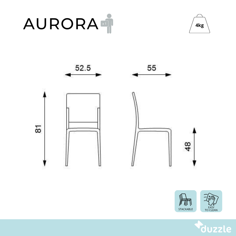 Aurora, Set di 4 Sedie in polipropilene (55cm X 52.5cm H. 81cm)