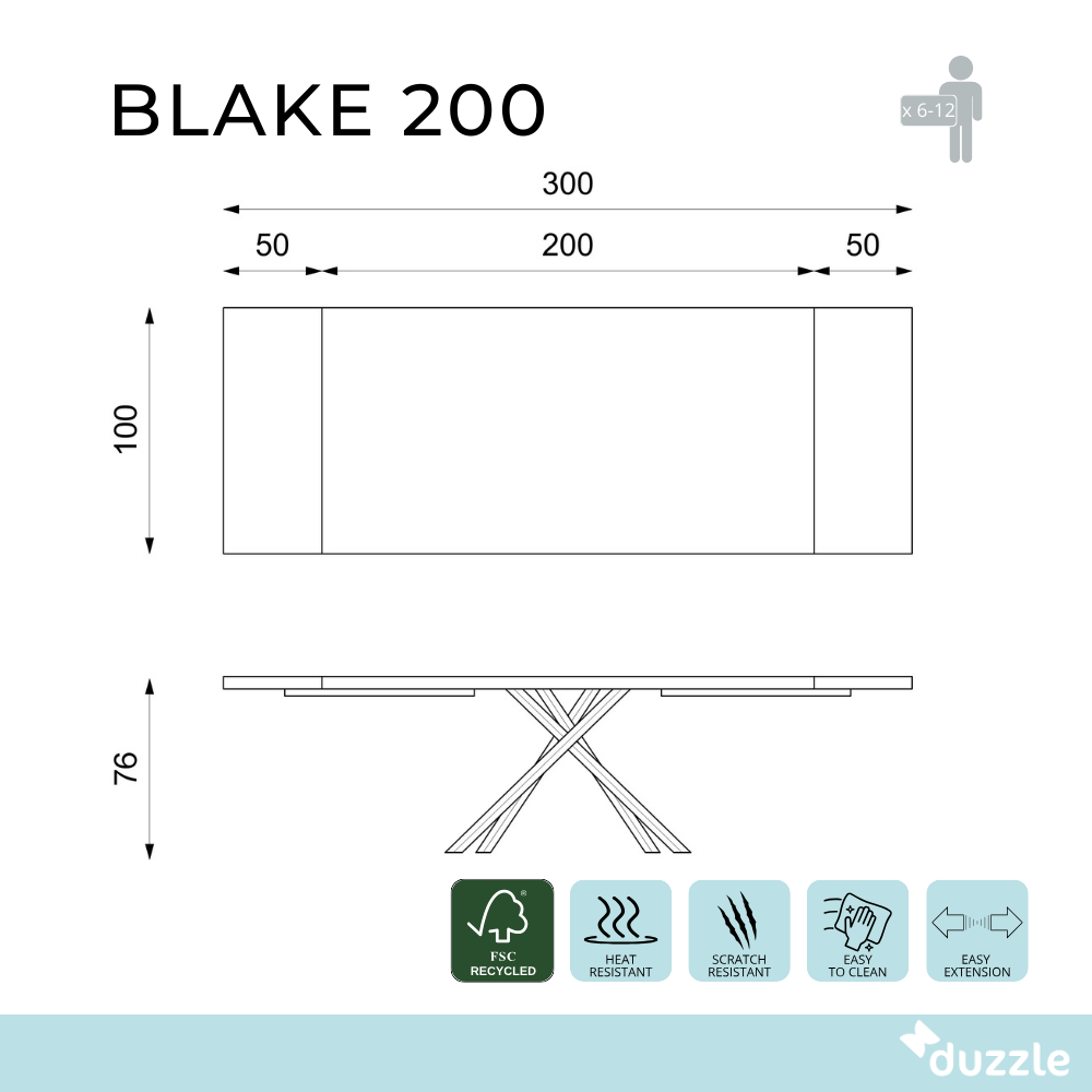 Blake, Tavolo allungabile (100cm X 200/300cm H. 76cm)
