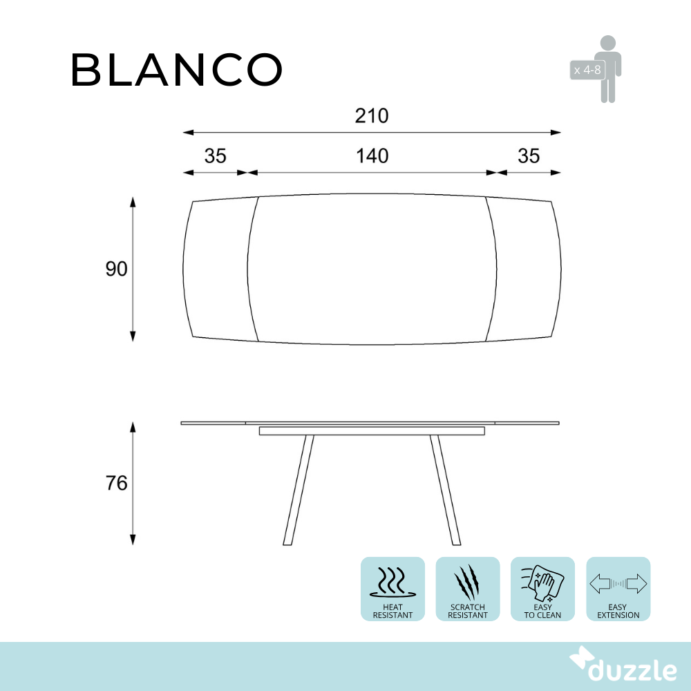 Blanco, Tavolo allungabile (90cm X 140/175/210cm H. 76cm)