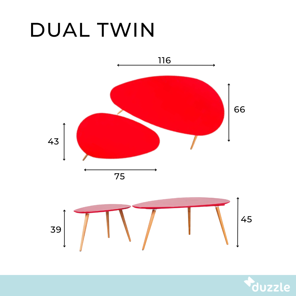 Dual twin, Set di 2 tavolini (116cm X 66cm H.45cm - 75cm X 43cm H.39cm)