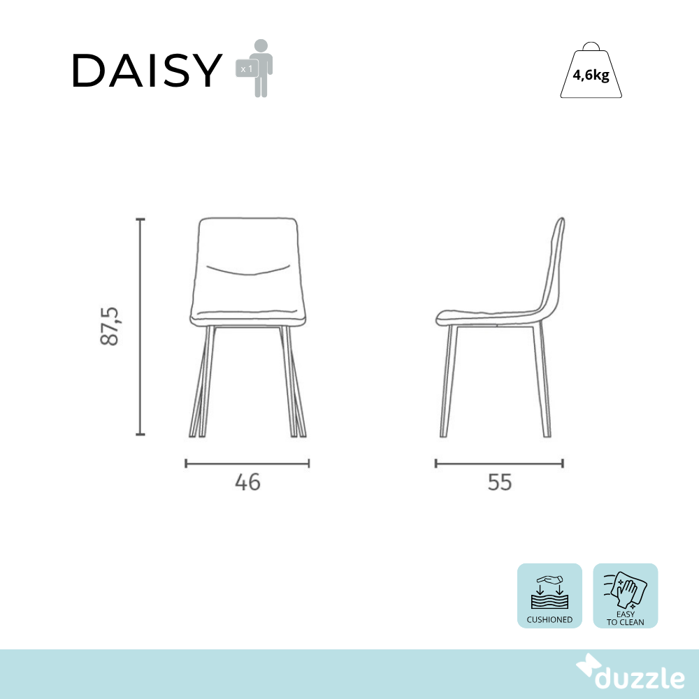 Daisy, Set di 4 Sedie in tessuto easy-clean (46cm X 55cm H. 87.5cm)