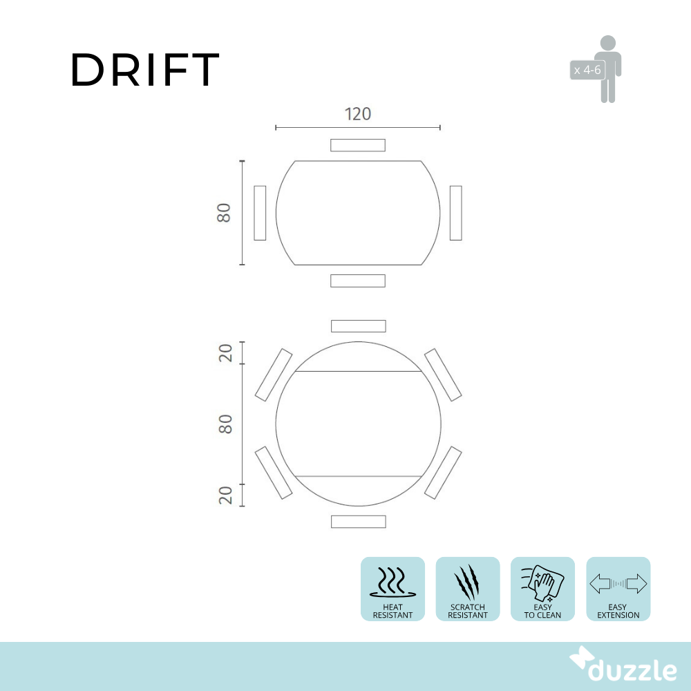Drift, Tavolo allungabile con top in ceramica (120cm X 80/120cm H. 76cm)