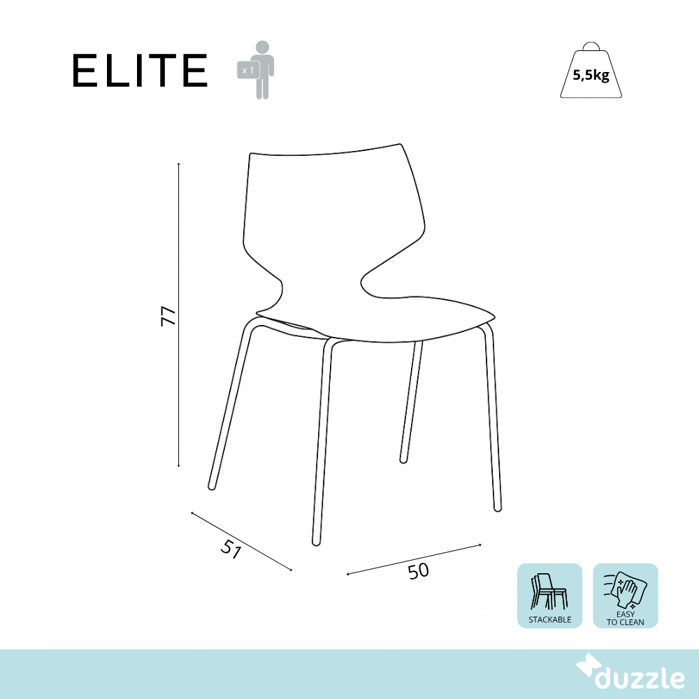 Elite, Set di 4 Sedie in polipropilene (50cm X 51cm H. 77cm)