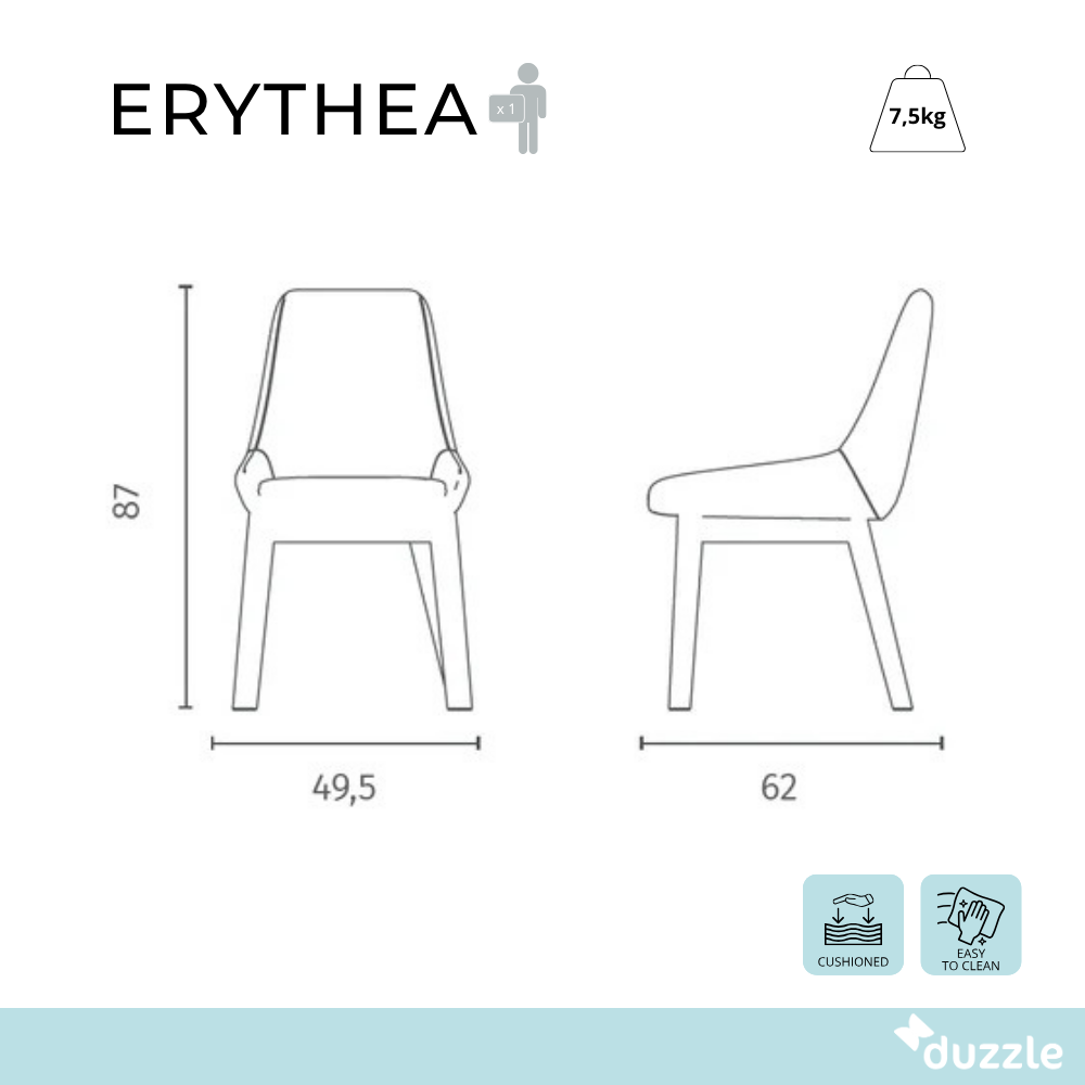 Erythea, Set di 4 Sedie in tessuto (62cm X 49.5cm H. 87cm)