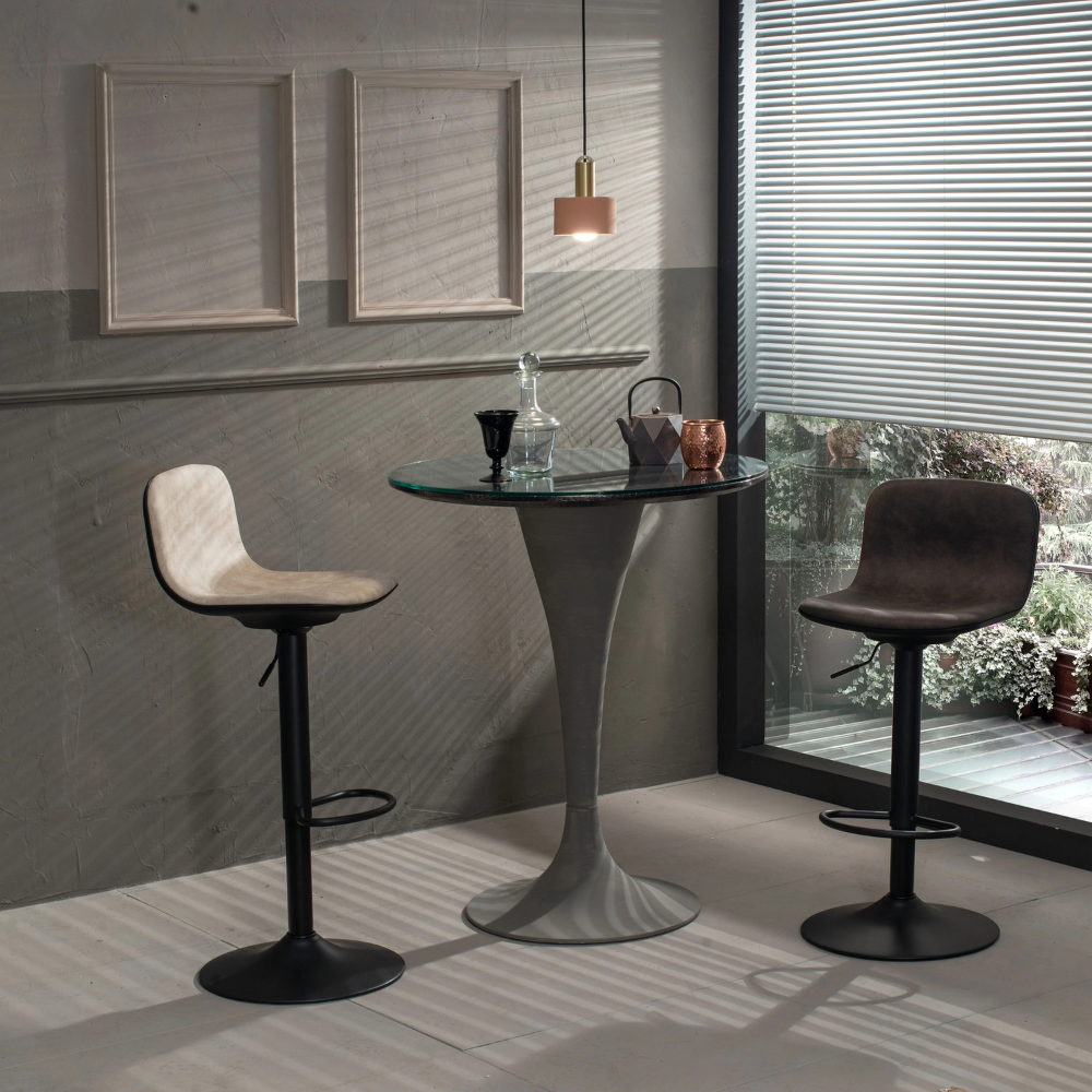 Evan, Set di 2 Sgabelli in microfibra (39cm X 45cm H. 86/102cm)