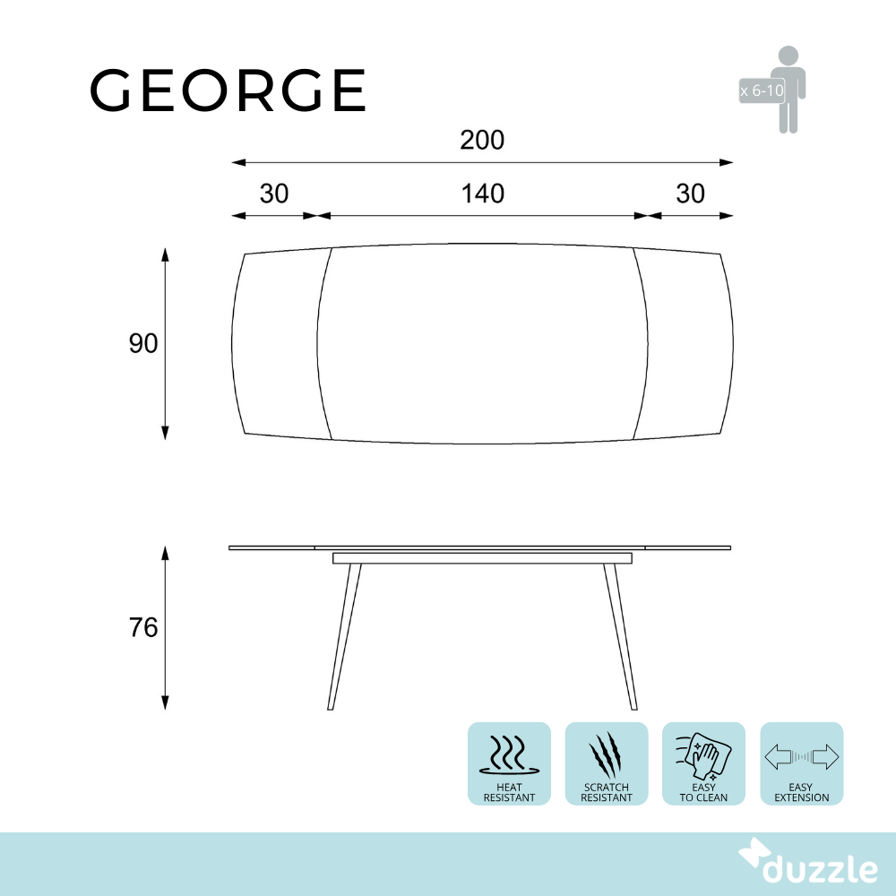 George, Tavolo allungabile (90cm X 140/170/200cm H. 76cm)