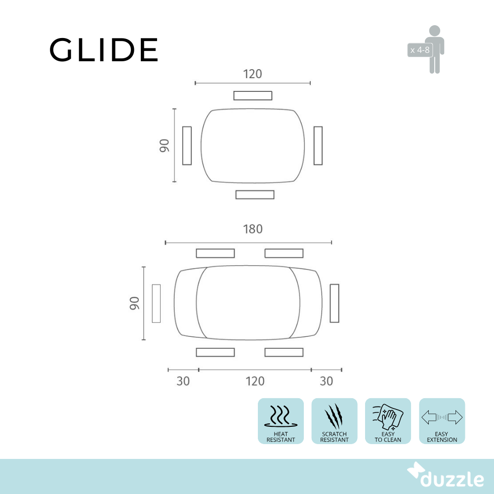 Glide, Tavolo allungabile con top in ceramica (90cm X 120/180cm H. 75cm)
