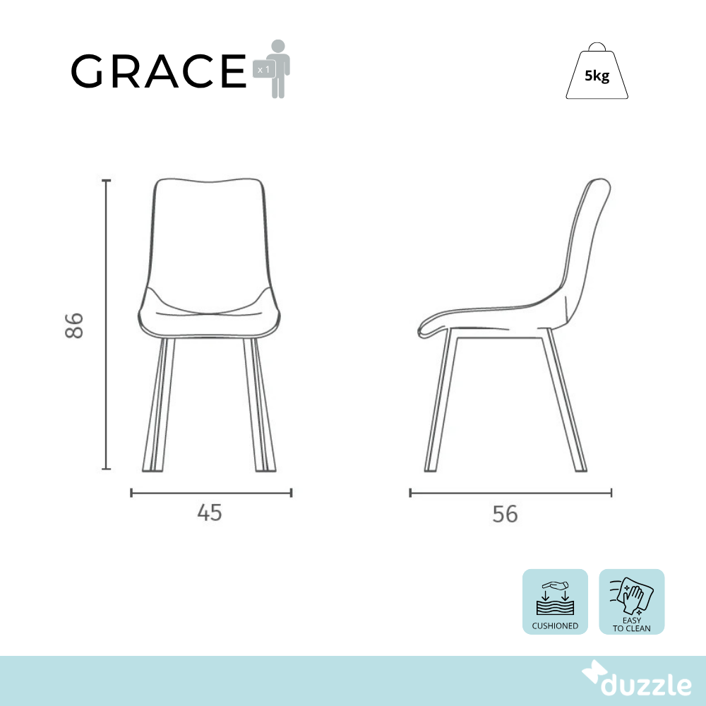 Grace, Set di 4 Sedie in tessuto easy-clean (45cm X 56cm H. 86cm)