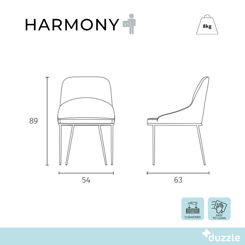 Harmony, Set di 4 Sedie in tessuto easy-clean (54cm X 63cm H. 89cm)