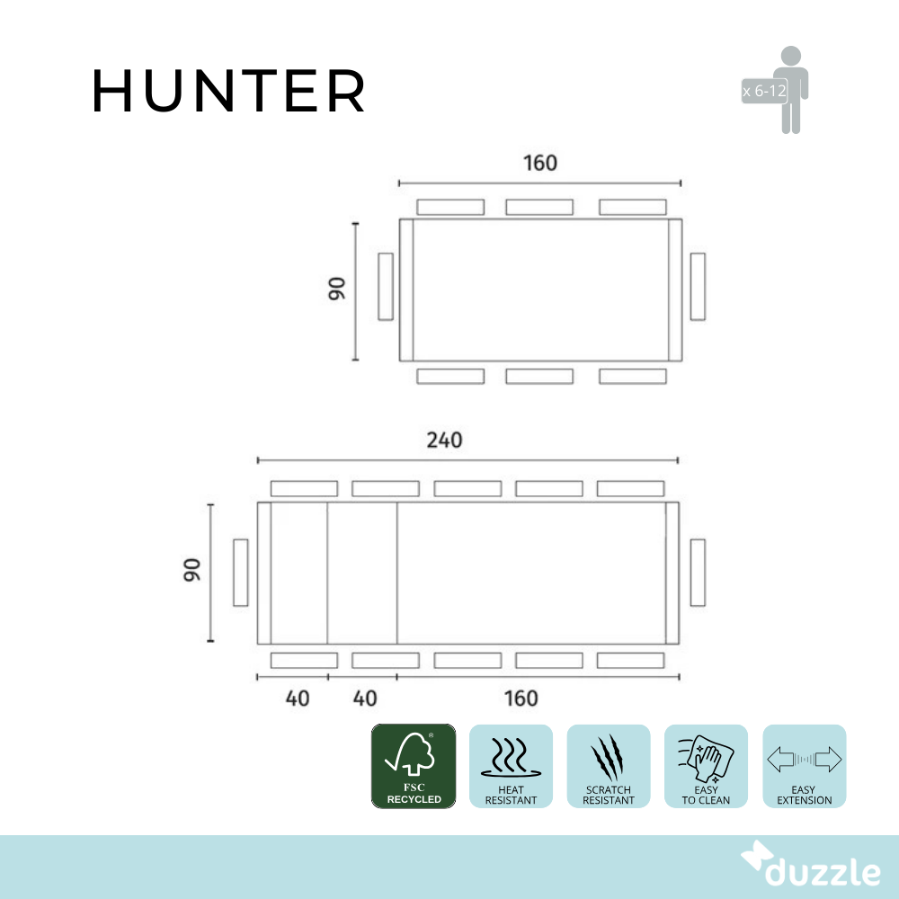 Hunter, Tavolo allungabile (90cm X 160/240cm H. 76cm)