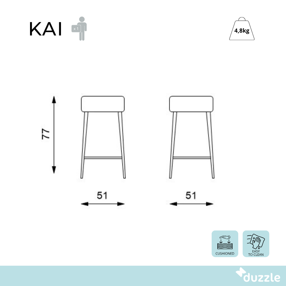 Kai, Set di 2 Sgabelli in microfibra (33cm X 33cm H. 77,5cm)