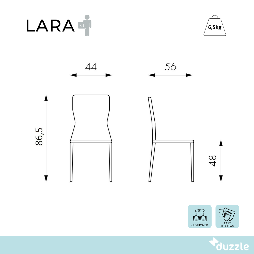 Lara, Set di 2 Sedie in similcuoio (56cm X 44cm H. 86.5cm)