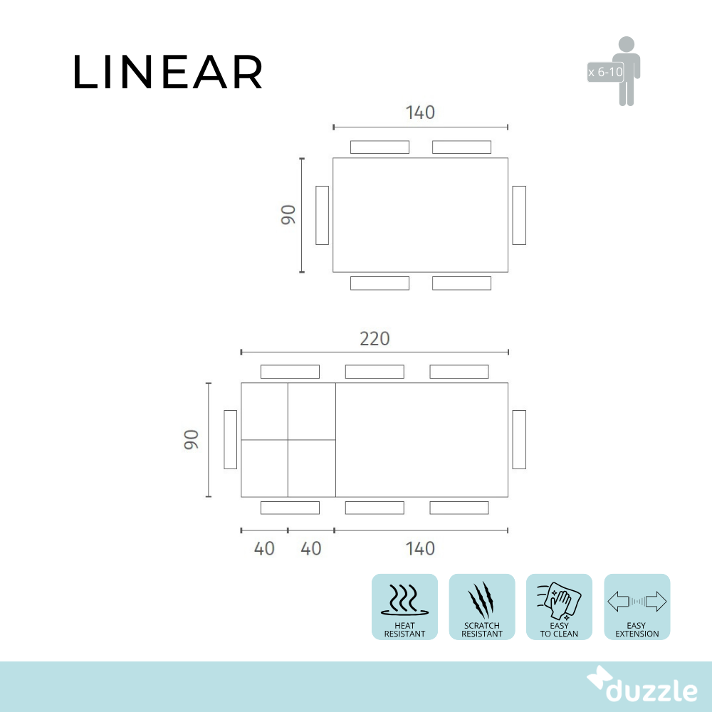 Linear, Tavolo allungabile (90cm X 140/220cm H. 75cm)