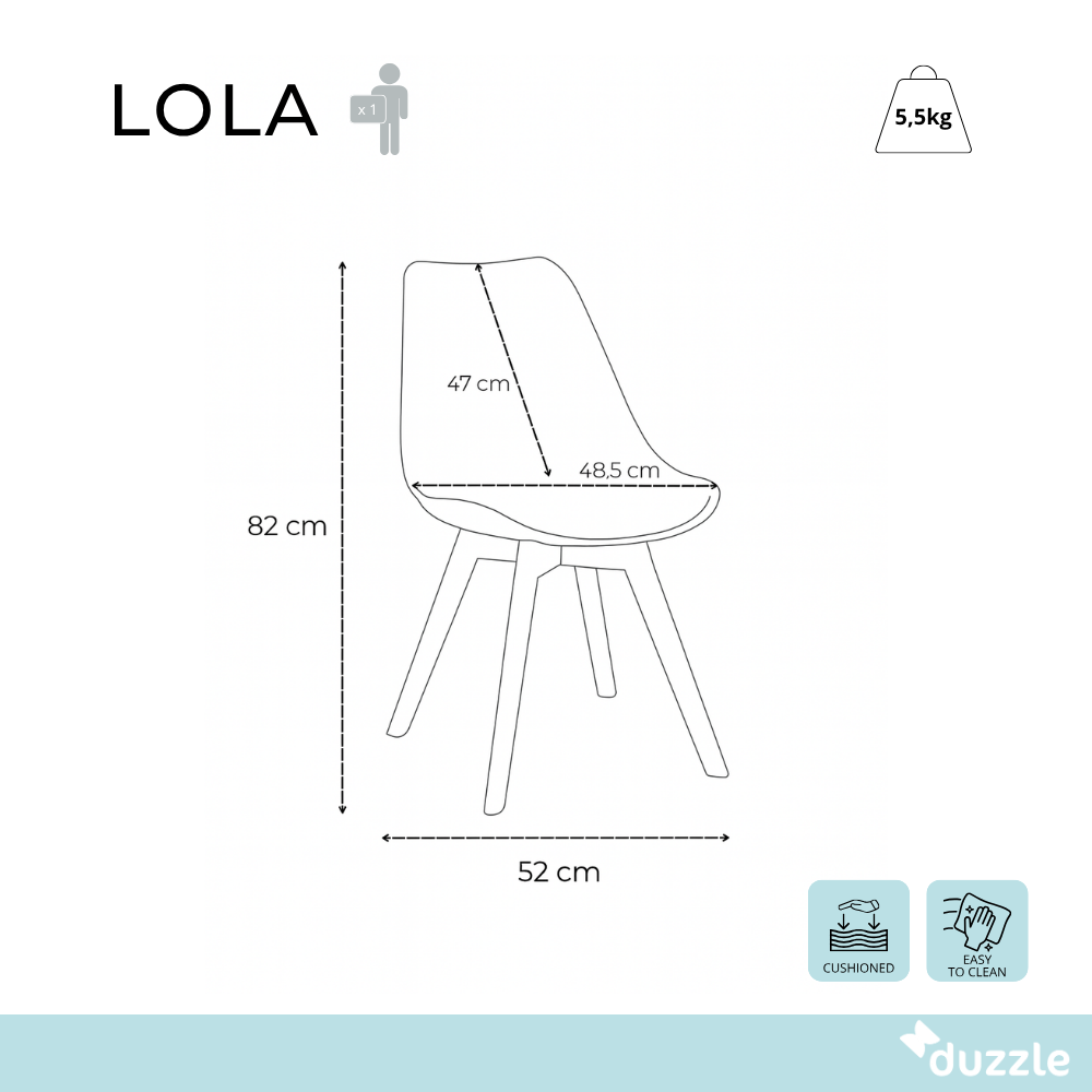 Lola, Set di 4 Sedie in polipropilene (48.5cm X 52cm H. 82cm)