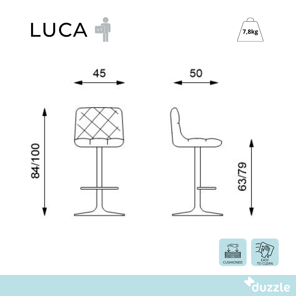 Luca, Set di 2 Sgabelli in microfibra (45cm X 50cm H. 84/100cm)