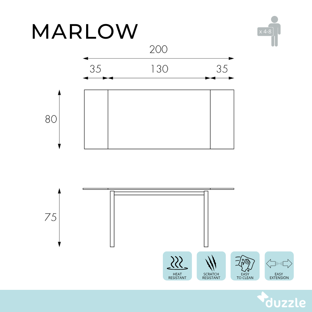 Marlow, Tavolo allungabile (80cm X 130/200cm H. 75cm)