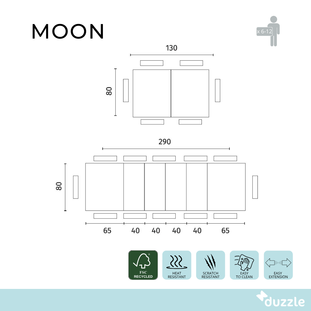 Moon, Tavolo allungabile (80cm X 130/290cm H. 76cm)