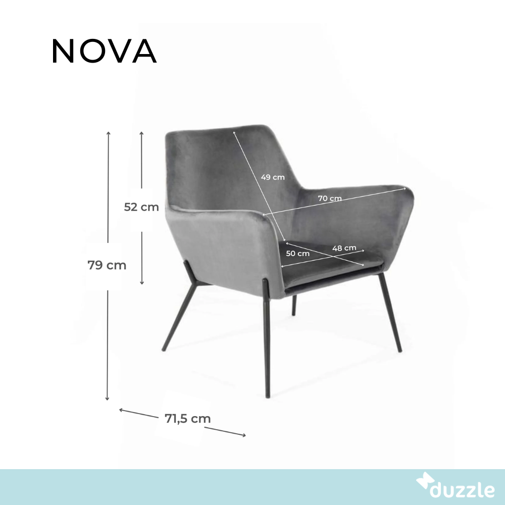 Nova, Poltrona in velluto (L.P.H 70 x 71,5 x 79 cm)