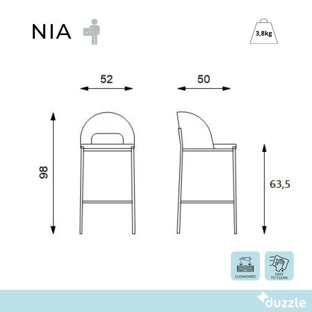 Nia, Set di 2 Sgabelli in Tessuto (52 x 50 x 89 cm )