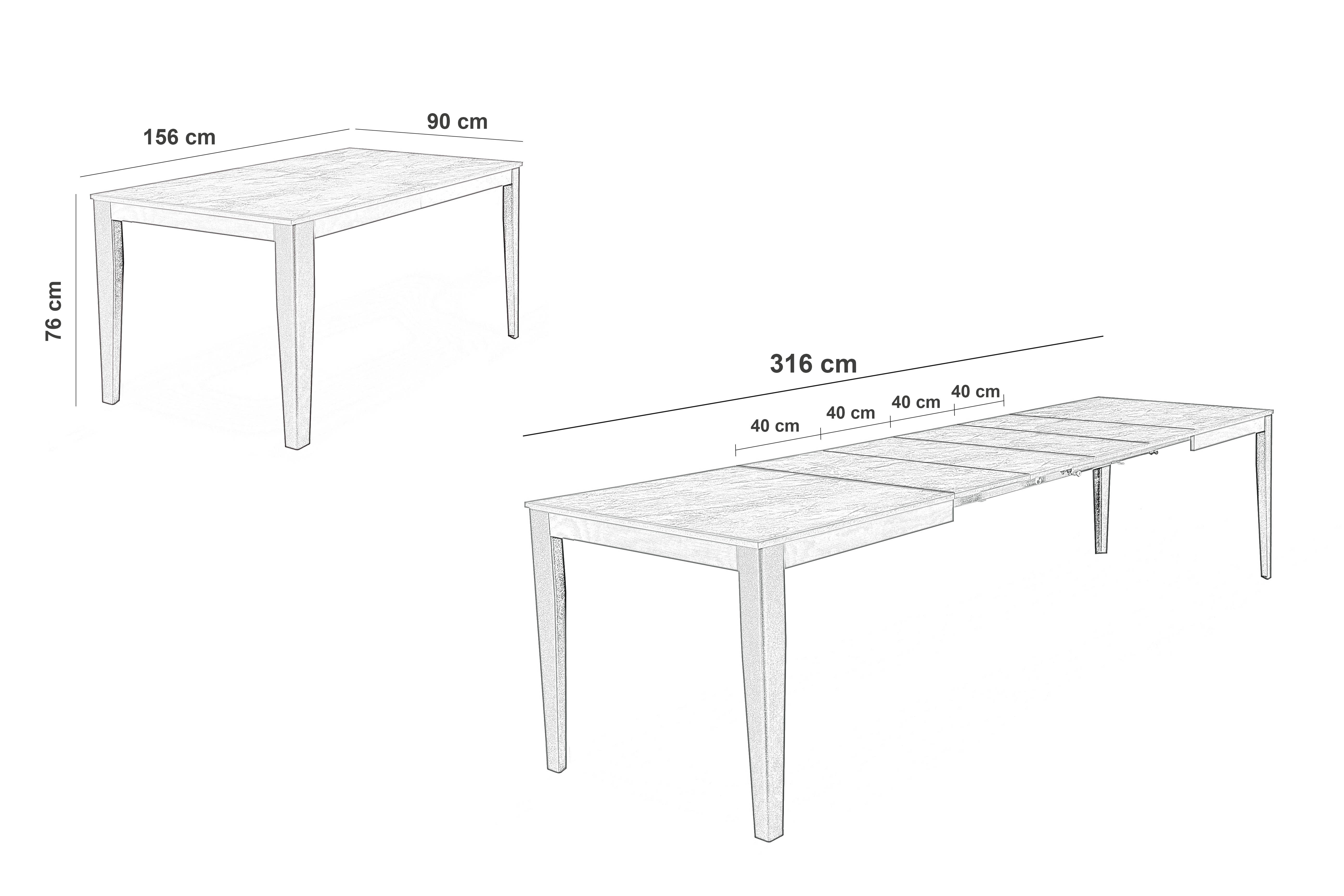 Moon, Tavolo allungabile (90cm X 156/ 316cm H. 76cm)
