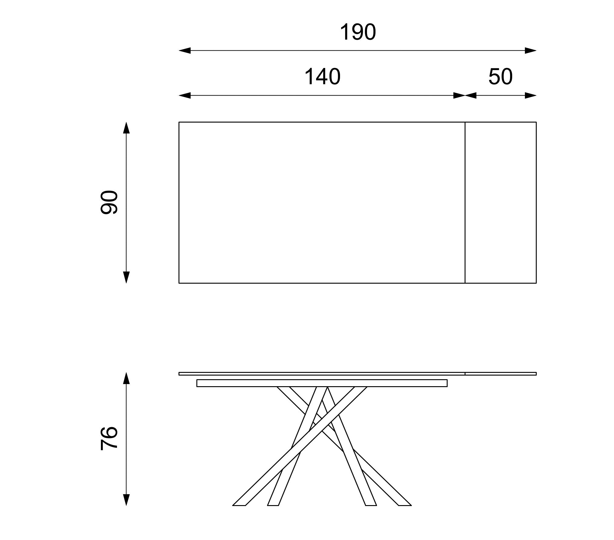 Pluto, Tavolo allungabile con top in melaminico (90cm X 140-190cm H. 76cm)