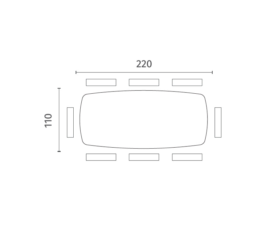 Halo, Tavolo fisso con top in ceramica su vetro (110cm X 220cm H. 75cm)