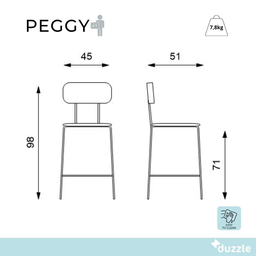 Peggy Sgabello, Set di 4 Sgabelli in polipropilene (45cm X 51cm H. 98cm)