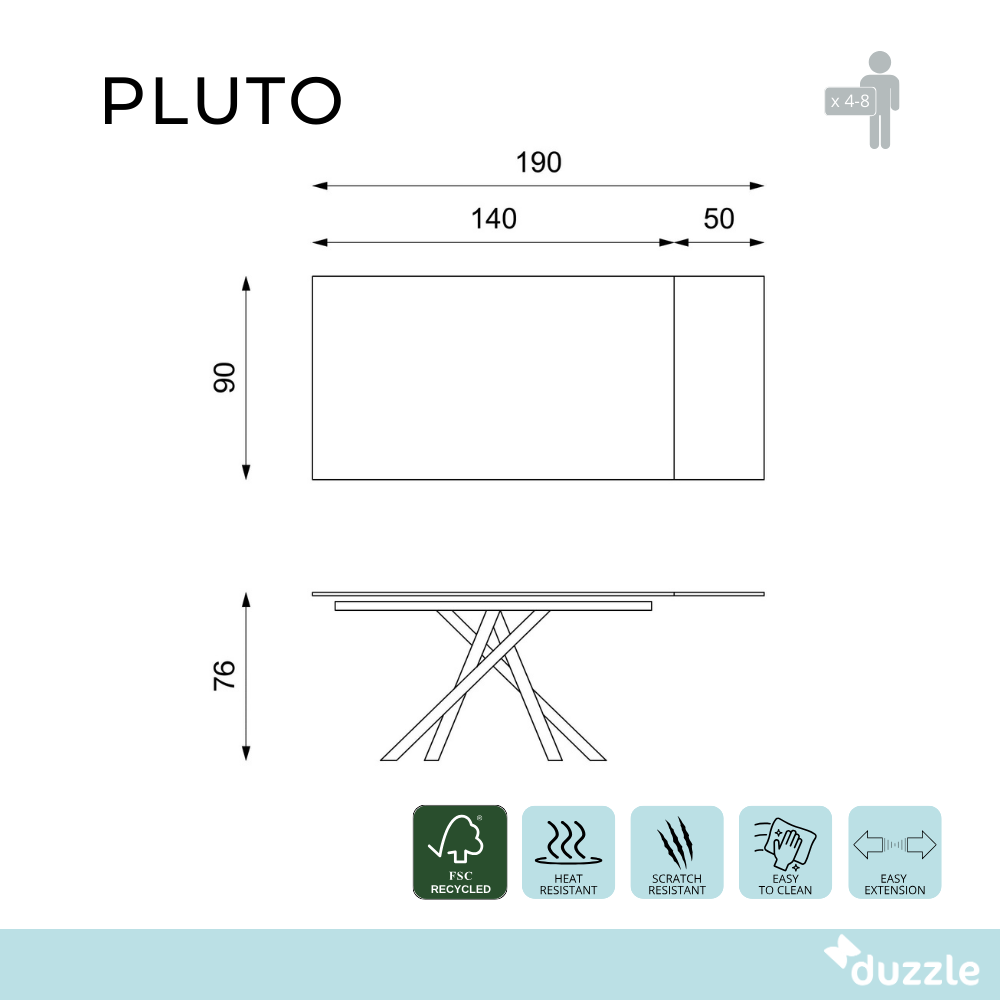 Pluto, Tavolo allungabile con top in melaminico (90cm X 140-190cm H. 76cm)