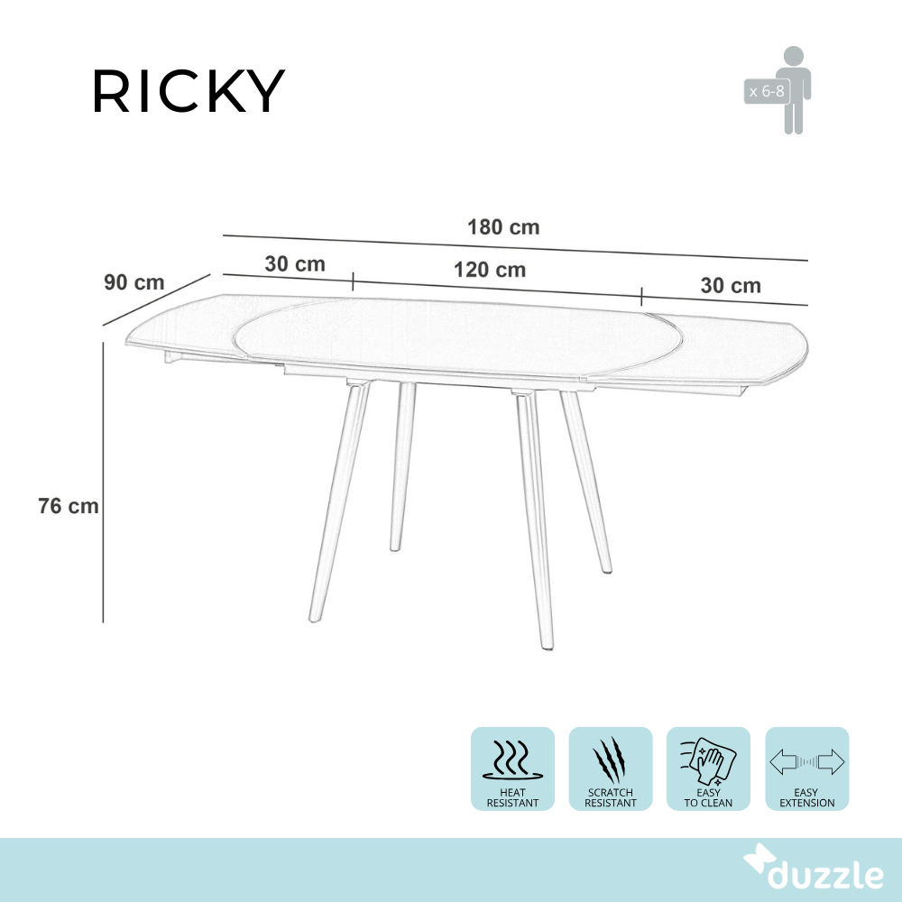 Ricky, Tavolo allungabile (90cm X 120/180cm H. 76cm)
