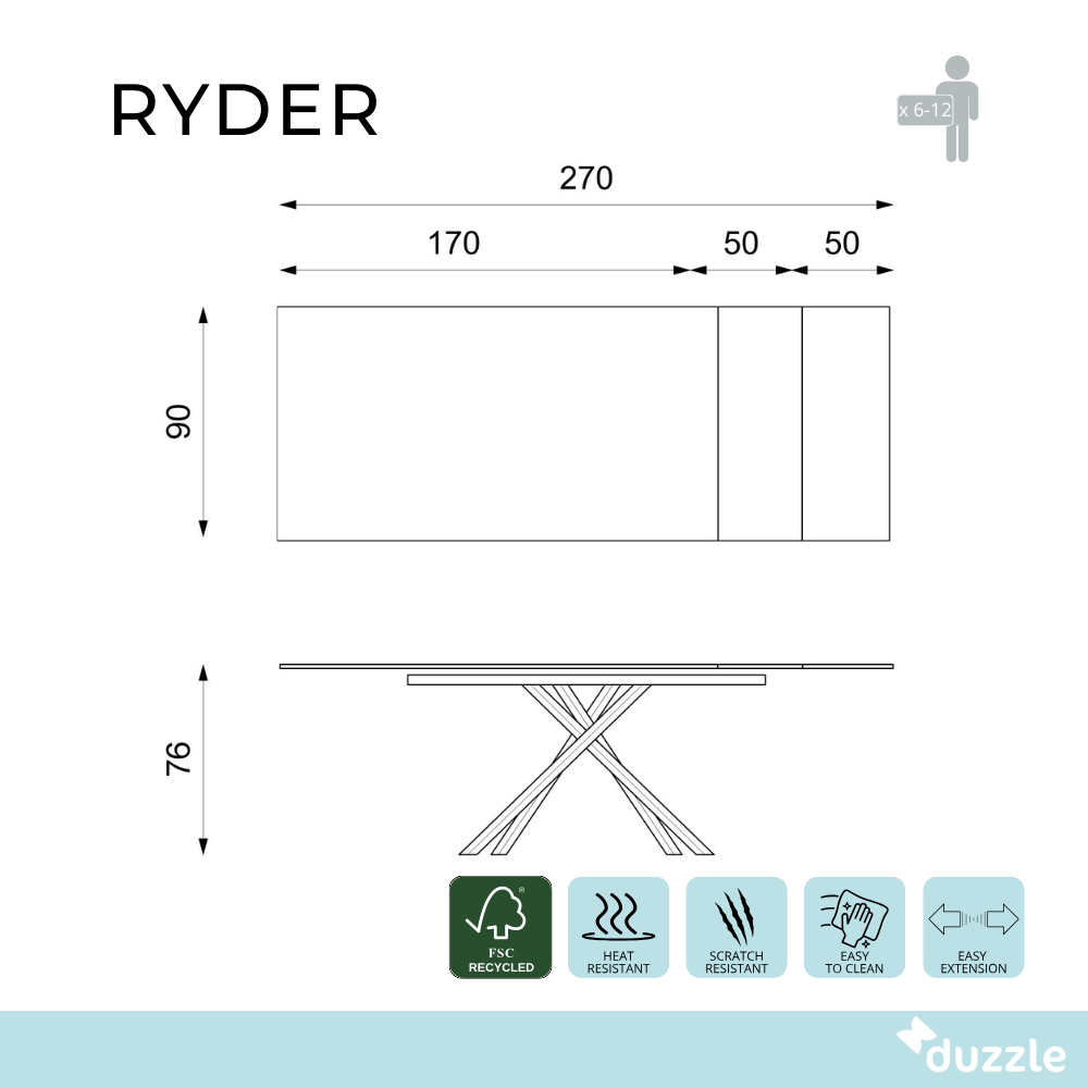 Ryder, Tavolo allungabile (90cm X 170/270cm H. 76cm)