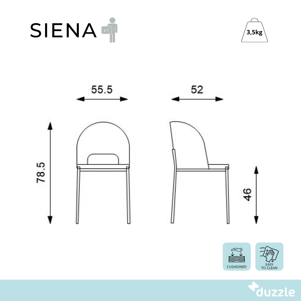 Siena, Set di 2 Sedie in Tessuto (52cm X 55.5cm H. 78.5cm)