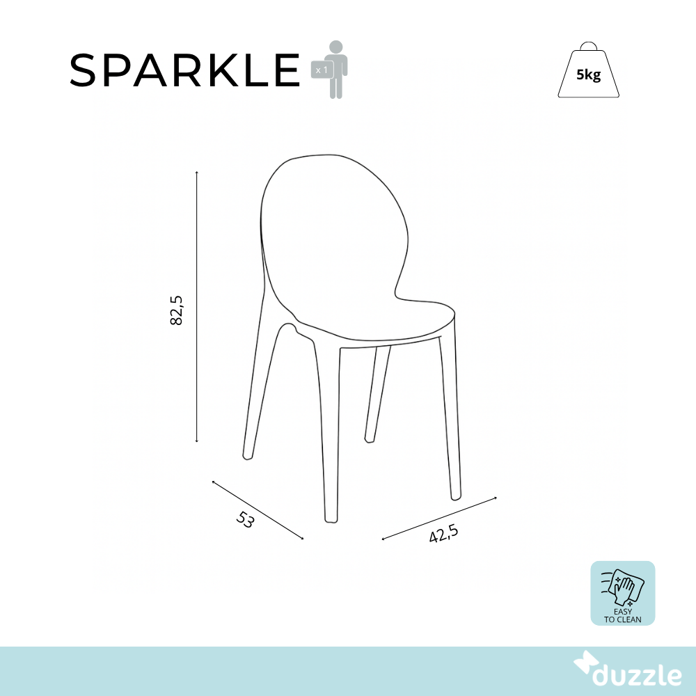 Sparkle, Set di 4 Sedie in policarbonato (42.5cm X 53cm H. 82.5cm)