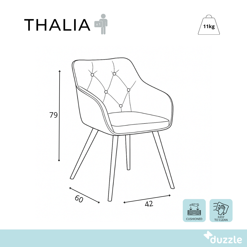 Thalia, Set di 2 Sedie in tessuto (60cm X 55cm H. 79cm)