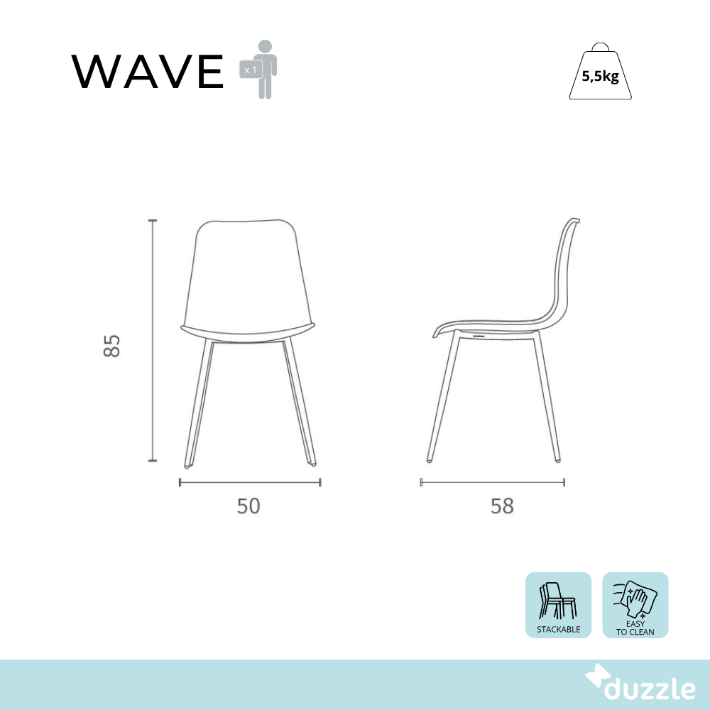 Wave, Set di 4 Sedie in polipropilene (50cm X 58cm H. 85cm)