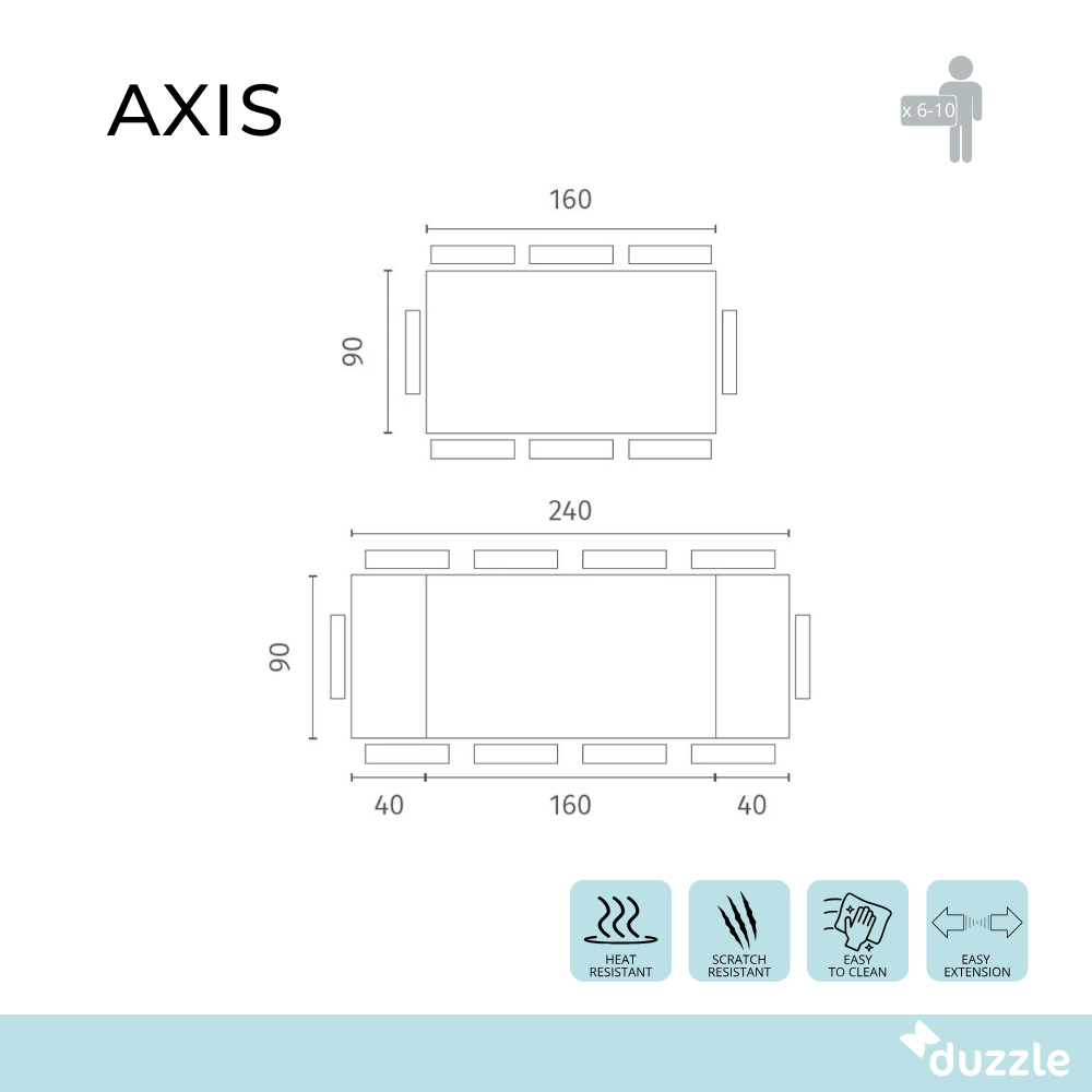Axis, Tavolo allungabile con top in ceramica su vetro (90cm X 160-240cm H. 76cm)