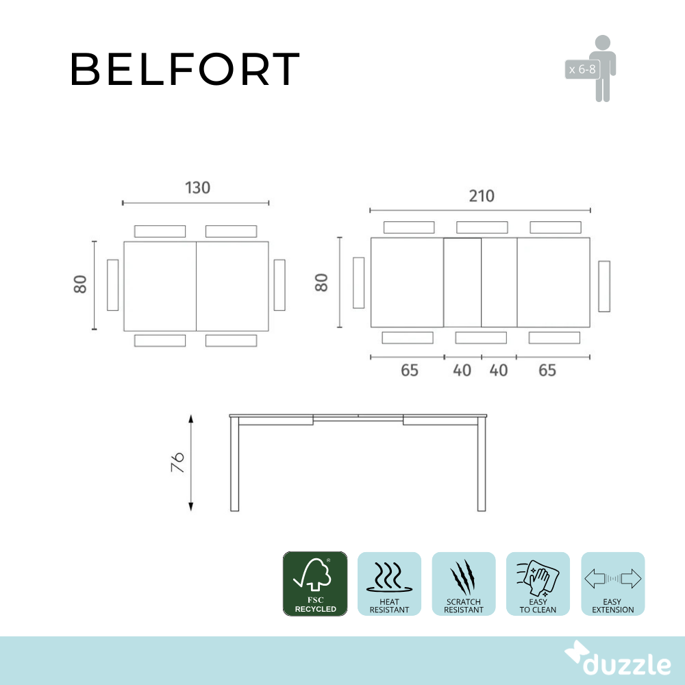 Belfort, Tavolo allungabile (80cm X 130/210cm H. 76cm)