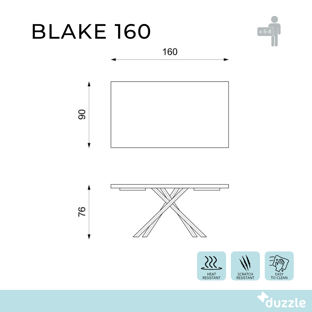 Blake, Tavolo fisso (90cm X 160cm H. 76cm) Made in Italy