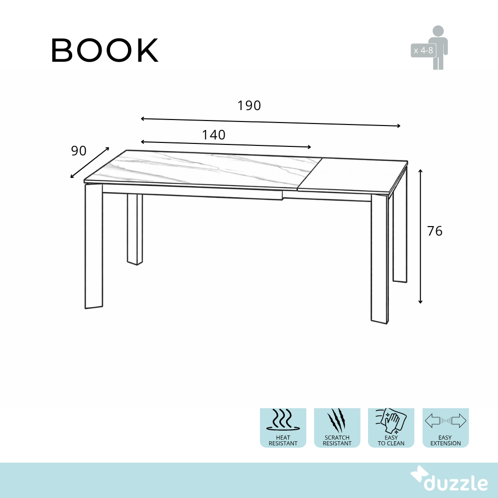 Book, Tavolo allungabile (90cm X 140/190cm H. 76cm)