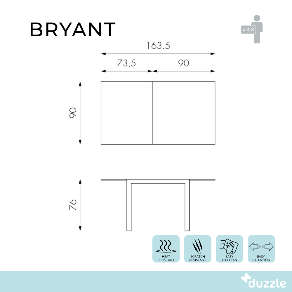 Bryant, Tavolo allungabile (90cm X 90/163,5cm H. 76cm)