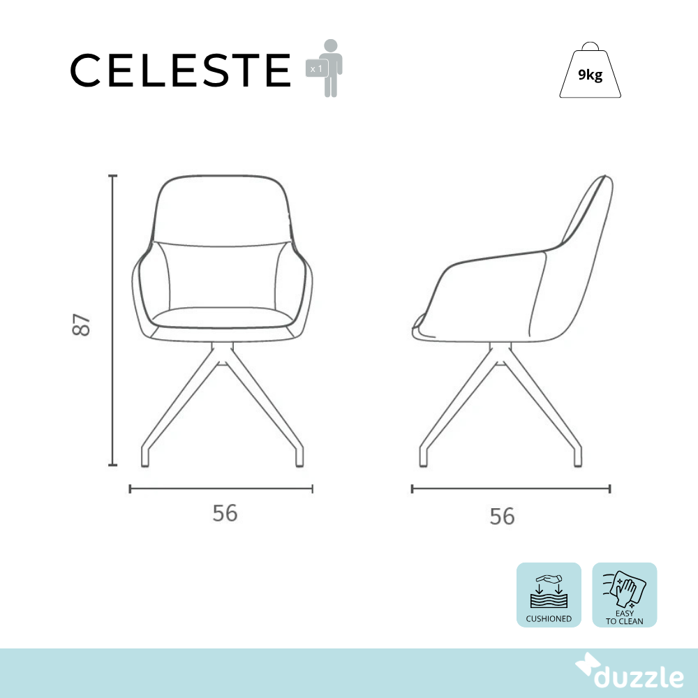 Celeste, Set di 2 Sedie in tessuto (56cm X 56cm H. 87cm)