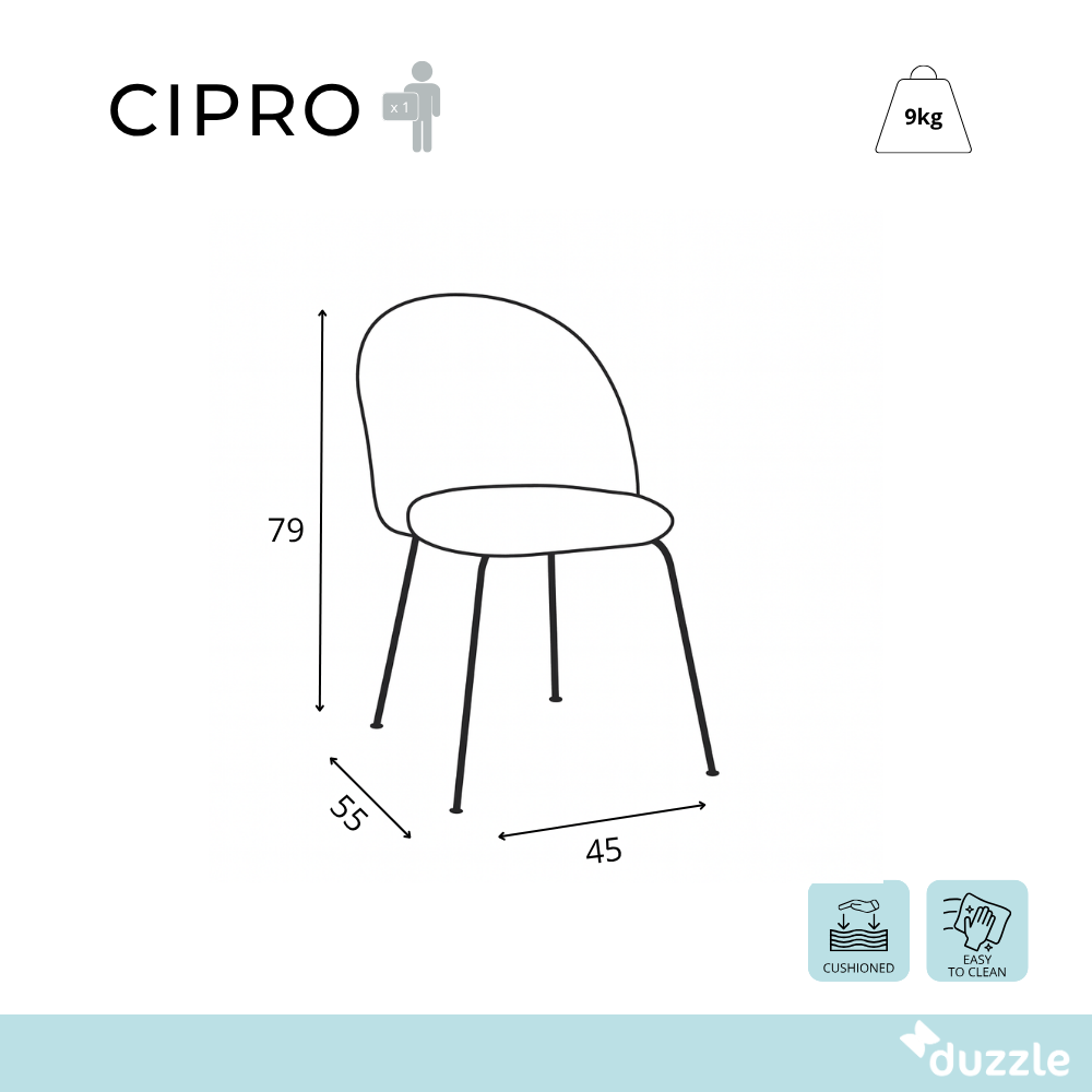 Cipro, Set di 2 Sedie in velluto (45cm X 55cm H.79cm)