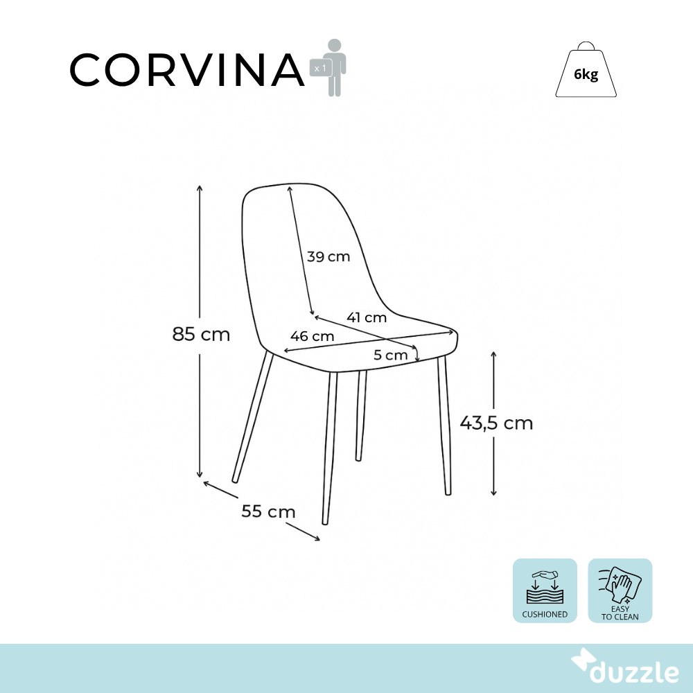 Corvina, Set di 4 Sedie in tessuto (55cm X 46cm H. 85cm)