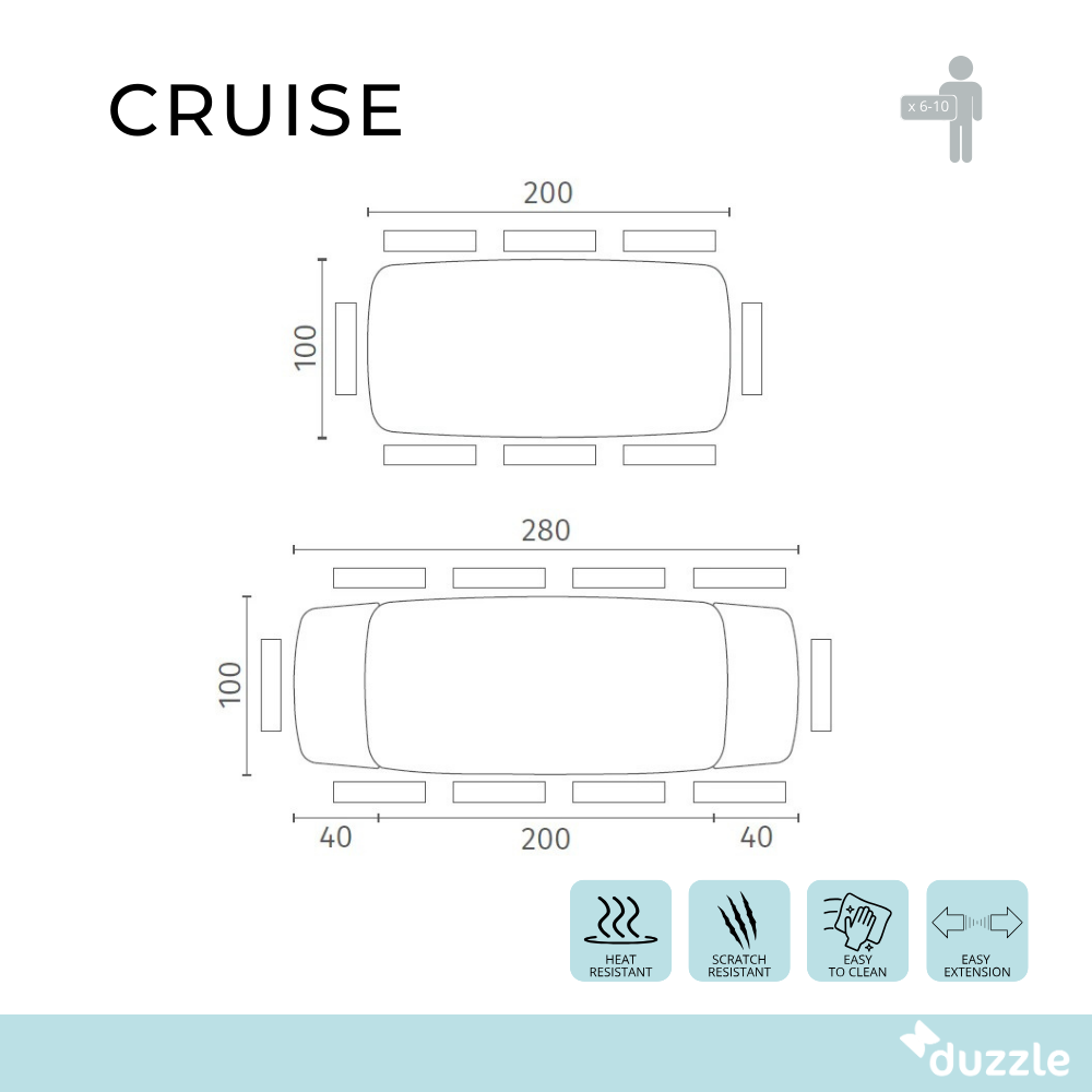 Cruise, Tavolo allungabile con top in ceramica su vetro (100cm X 200-280cm H. 76cm)