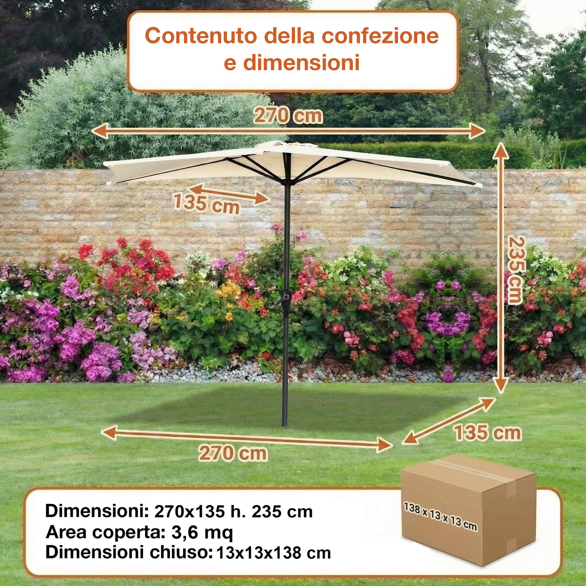 Soleo, Ombrellone da giardino mezzaluna 270cm