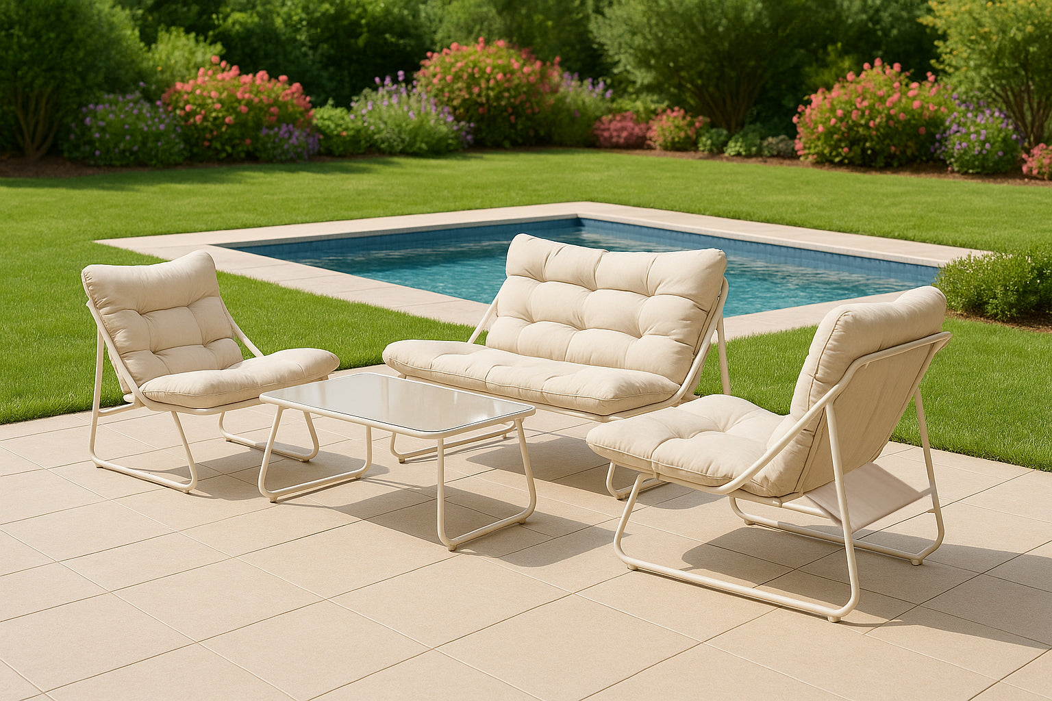 Vivo, Set salotto 2 poltrone + divano + tavolino 112x76cm