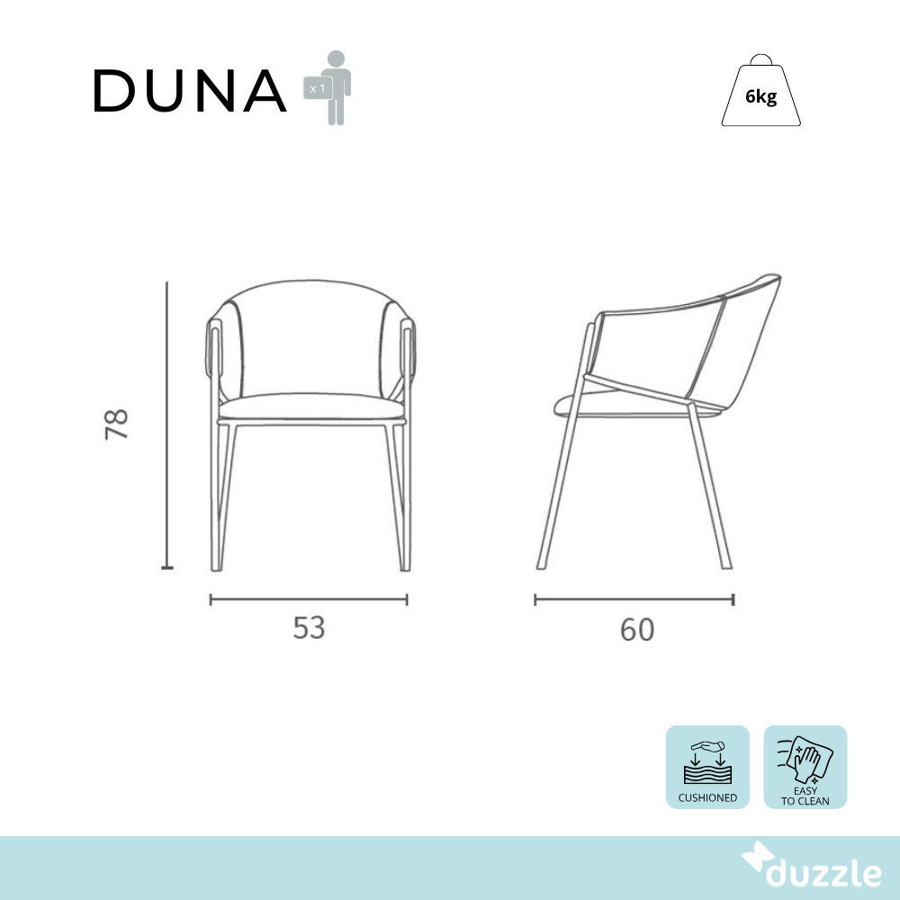 Duna, Set di 2 Sedie in tessuto easy-clean (53cm X 60cm H. 78cm)