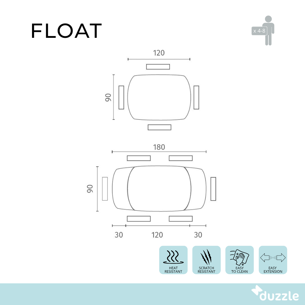 Float, Tavolo allungabile con top in vetro (90cm X 120/180cm H. 76cm)