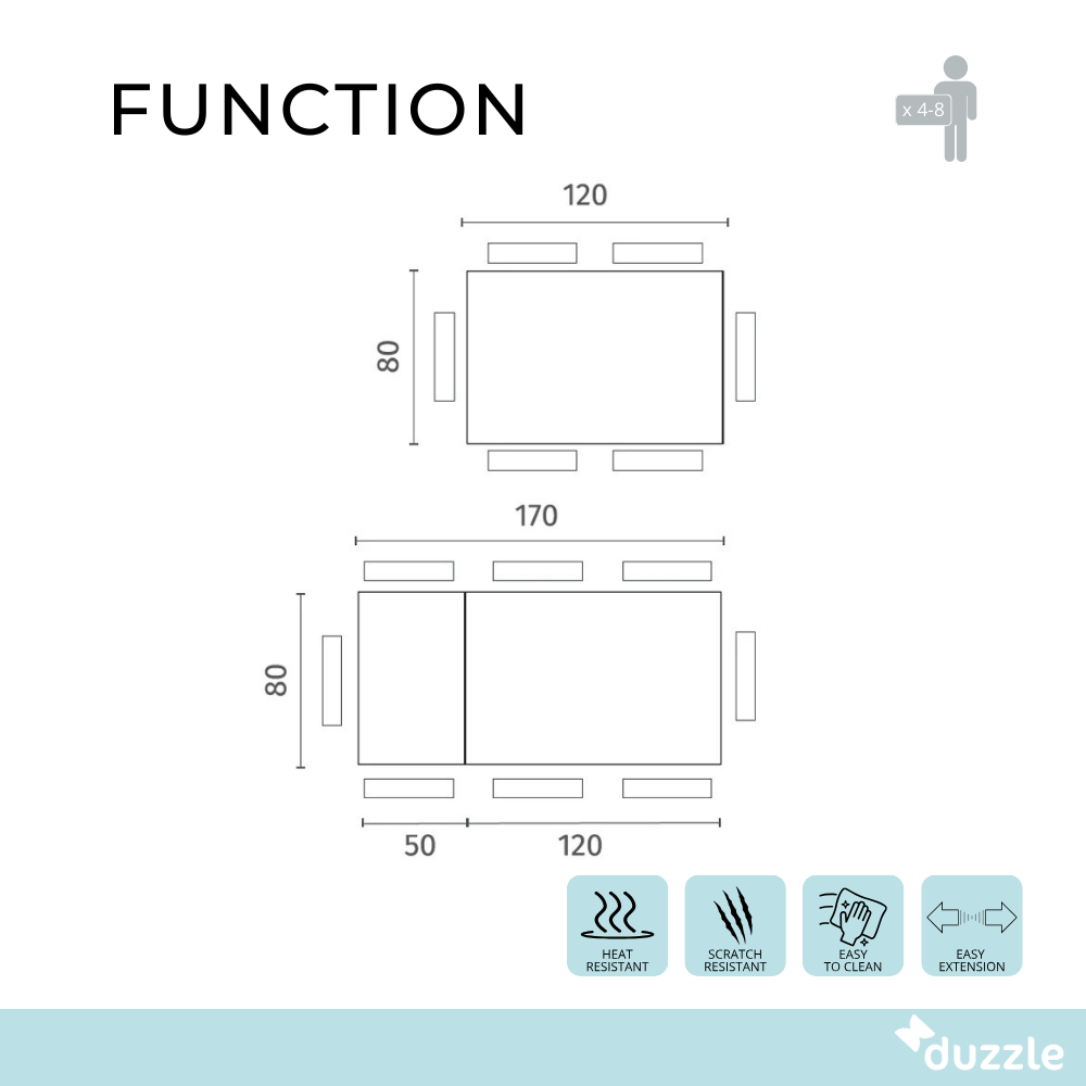 Function, Tavolo allungabile con top in vetro (80cm X 120/170cm H. 75cm)